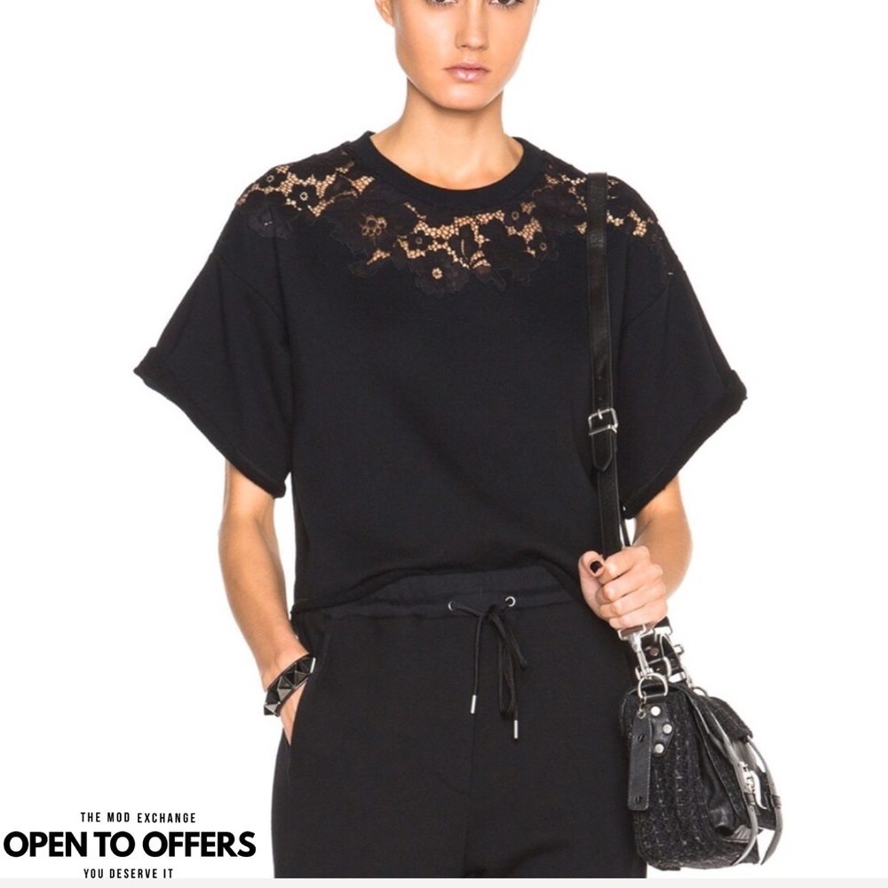 3.1 Phillip Lim Black Floral Lace Cotton Blouse